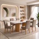 Ver imagem 1 de Conjunto de Mesa de Jantar 6 Lugares Isla Tampo de Vidro 160x80cm Cinamomo e Off White
