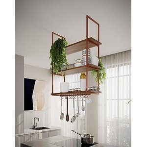 NICHO DE TETO PARA COZINHA 80 CM COBRE COM PRATELEIRA IMBUIA