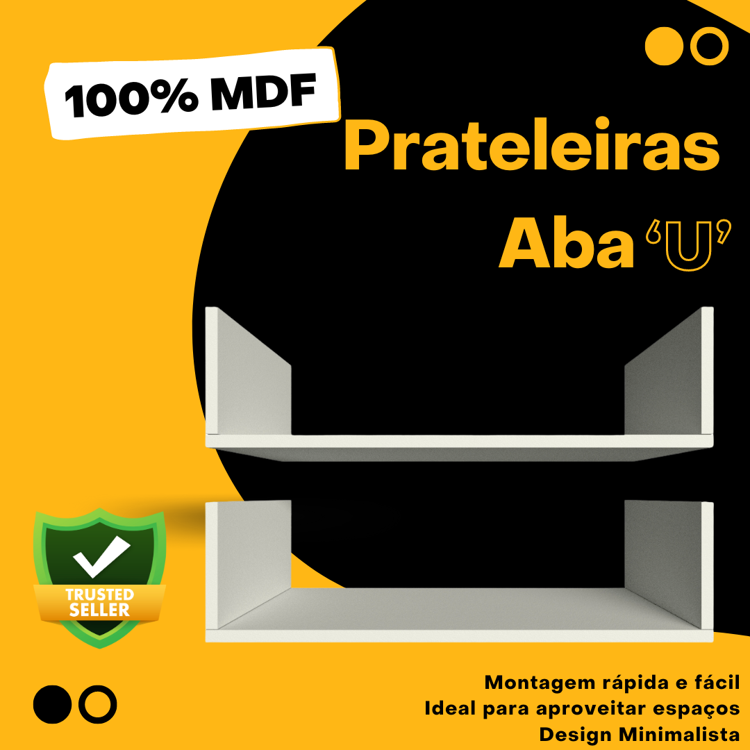 Par de Prateleiras Aba U Branco Mdf Organizador Escritório Quarto Sala - 5