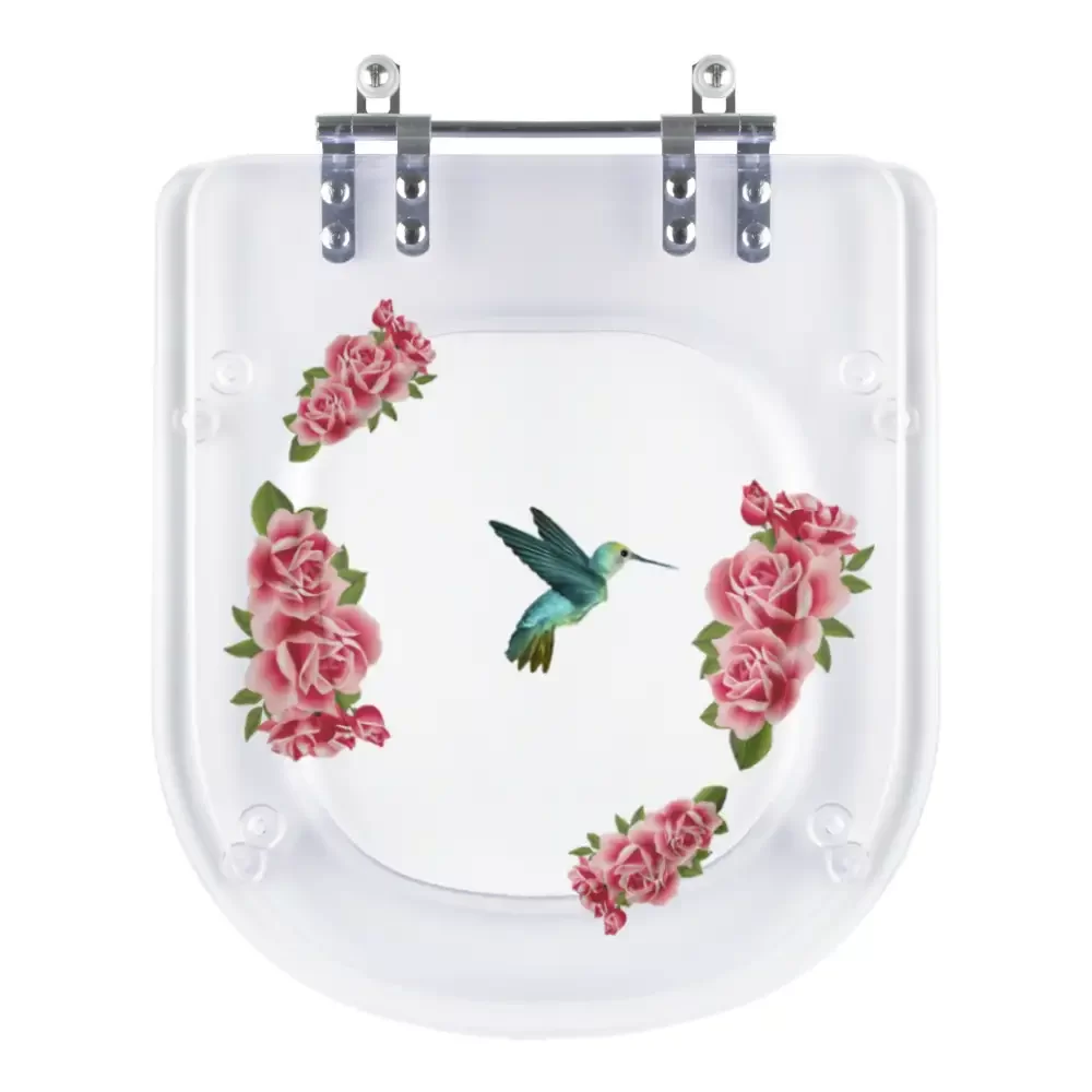 Tampa de Vaso Poliéster Decorada Beija Flor Vogue Plus Transparente para louça Deca