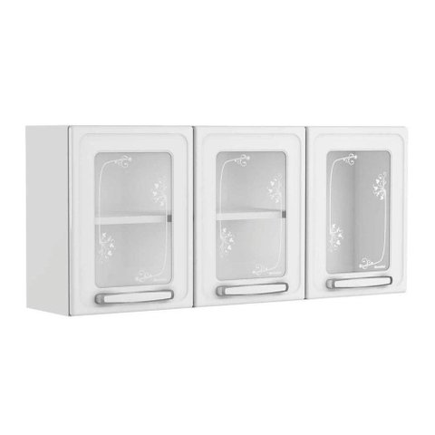 Armário Aéreo Cozinha Modulado Evidence 7009 3 Portas C/vidro Branco - Bertolini