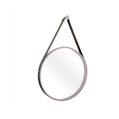 Espelho Decorativo Adnet Cinza Alça Corino Preto 20cm Redondo
