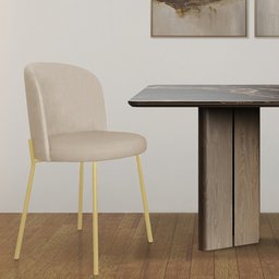 Cadeira Decorativa Sala de Jantar Elegance Base Champanhe Linho Bege - Montanaris Decor - 3