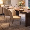 Ver imagem 5 de Cadeira Decorativa Sala de Jantar Elegance Base Champanhe Linho Bege - Montanaris Decor