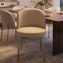 Ver imagem 6 de Cadeira Decorativa Sala de Jantar Elegance Base Champanhe Linho Bege - Montanaris Decor