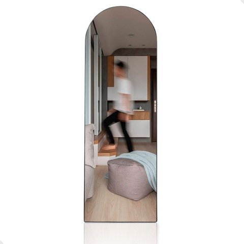 Espelho Vitral 150x50cm Suporte de Parede Moldura em Couro Ecológico