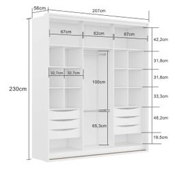Guarda Roupa Casal 2 Portas MDF Ripado com Espelho Imperium Belmax:Branco - 5