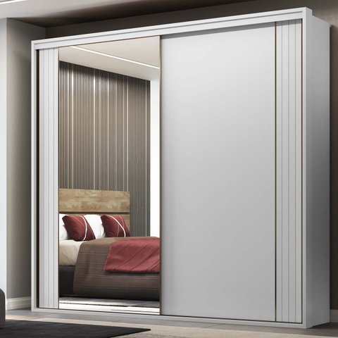 Guarda Roupa Casal 2 Portas Mdf Ripado com Espelho Imperium Belmax:branco