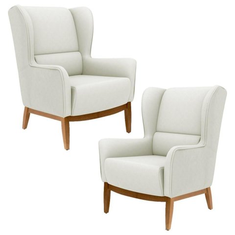 2 Poltronas Base Manu Madeira C-26 Bege Domi