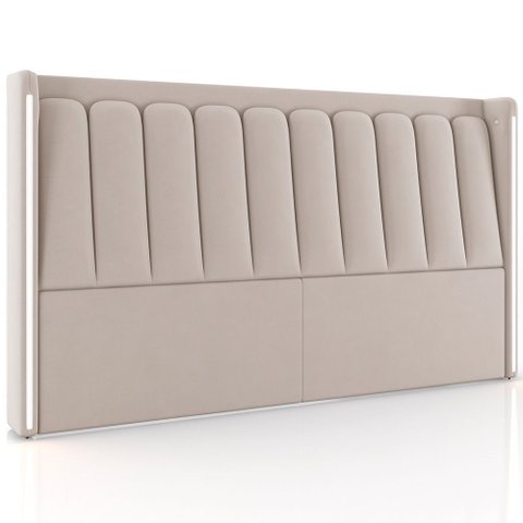 Cabeceira Cama Box Queen Estofada com LED 160cm Moan P05 Veludo Bege - Lyam Decor