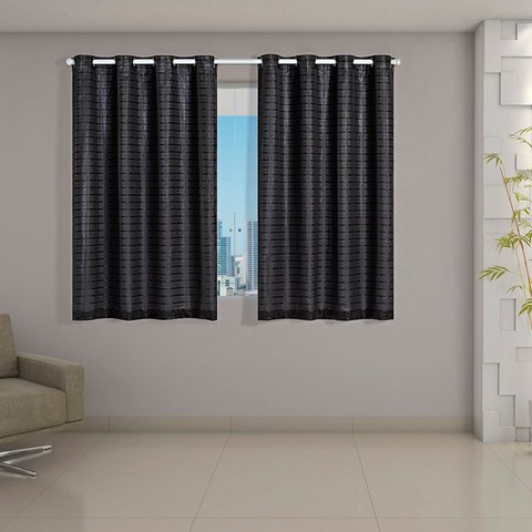 Cortina Daily Varão 1,5m Blackout Cinza PVC com Voil Xadrez 2,00MX1,40m Sala Quarto Preto