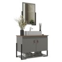 Ver imagem 1 de Gabinete Banheiro 60cm 2 Portas com Cuba e Espelheira Multimóveis CR10106 Cimento/Noce