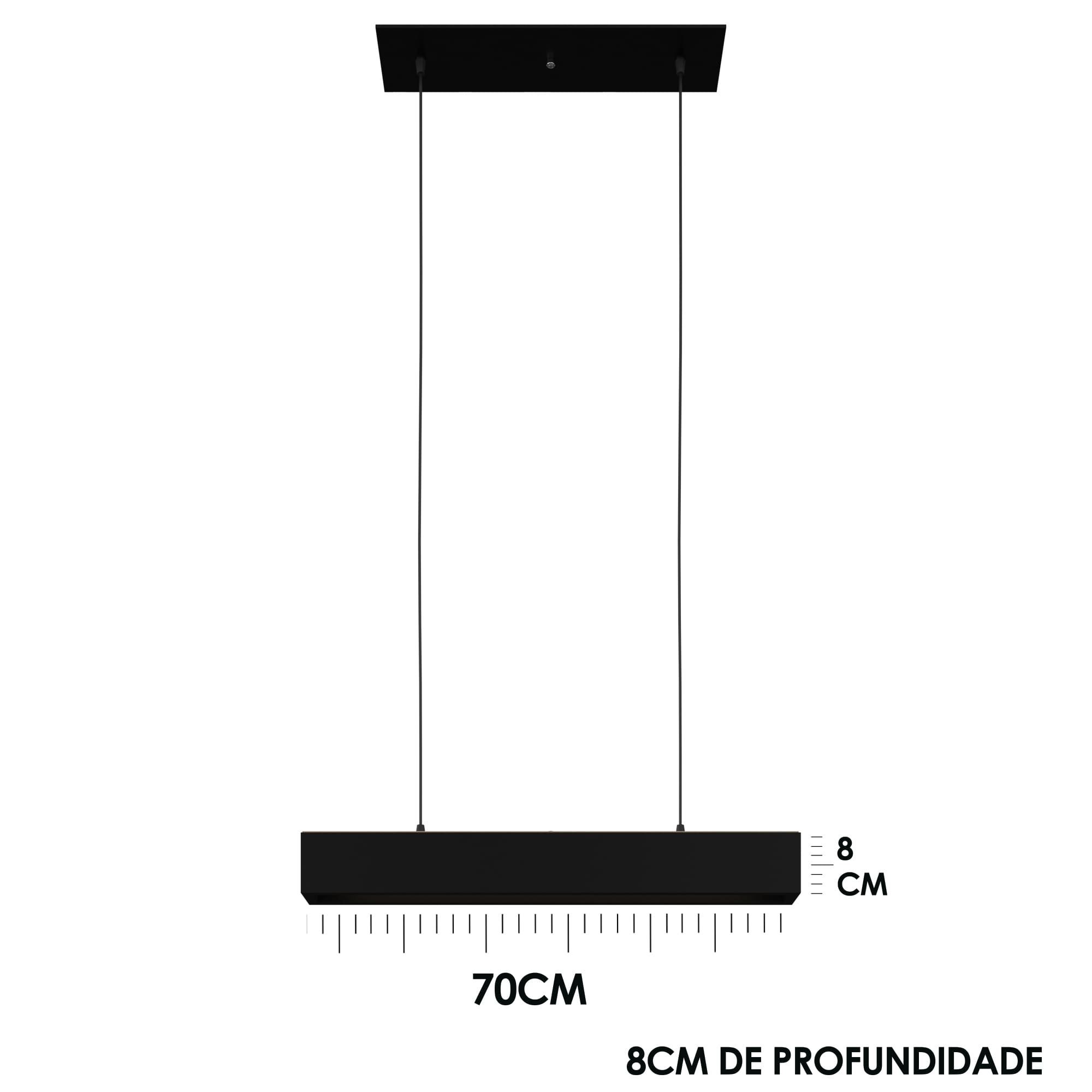 Lustre Linear Moderno Preto Sala Quarto 70cm Retangular Tubular T8 - 4