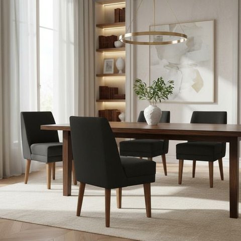 Kit 6 Cadeiras de Jantar Maria Linho Preto Linho Preto