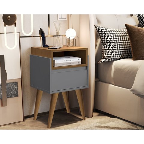 Mesa de Cabeceira Pés Palito Evora Onix / Nature - Comprar Moveis em Casa