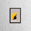 Ver imagem 1 de Quadro Decorativo Gato com Sombrinha Amarela 33x24cm - com vidro:Madeira branca