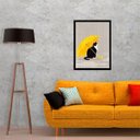 Ver imagem 2 de Quadro Decorativo Gato com Sombrinha Amarela 33x24cm - com vidro:Madeira branca
