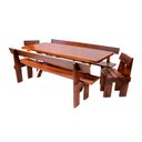 Ver imagem 1 de Conjunto Mesa Rústica 2m 2 Bancos e 2 Cadeiras Madeira Maciça Eucalipto:Tabaco