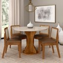 Ver imagem 1 de Mesa Redonda C/vidro 4 Cadeiras Sextavada Cali Fre/off/cor.carame - Ma Freijó/off Pre/corino