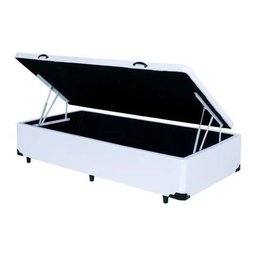 Cama Box Bau Solteirão Premium ( Blindada ) Super Reforçada - Corino - Branco - 1