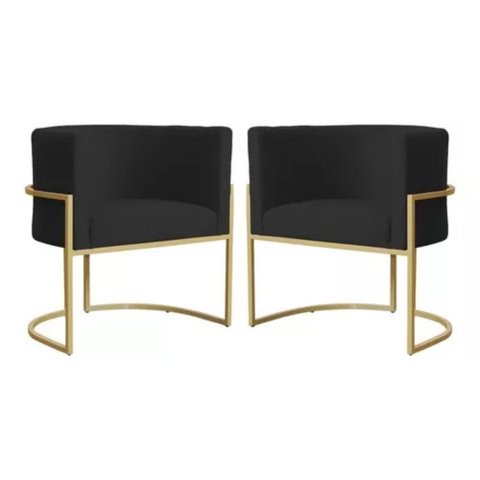 Kit 2 Poltrona Luxo Base Metal para Sala Jantar Salão Sala Estar-recepção -clínica Consultório Preto