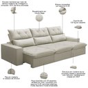 Ver imagem 3 de Sofá Retrátil Reclinável para Sala 3 Lugares 230cm Aires F04 Veludo Bege - Lyam Decor