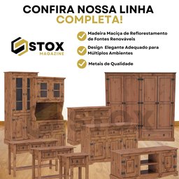 Balcão Buffet de Madeira Maciça com 3 Portas e 2 Gavetas Marrom Antique - 3