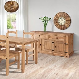 Balcão Buffet de Madeira Maciça com 3 Portas e 2 Gavetas Marrom Antique - 9