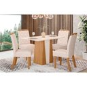 Ver imagem 1 de Conjunto: Mesa Sala Jantar Orus Tampo Madeirado C/ Vidro 120x80cm e 4 Cadeiras Bella Nature/linho -
