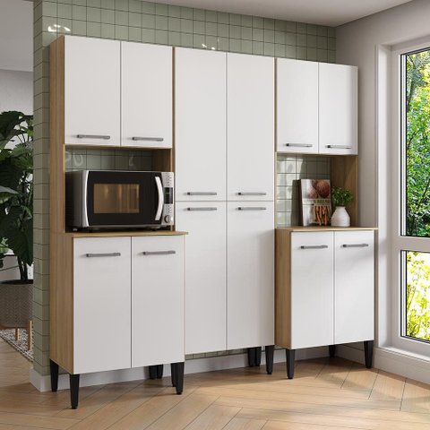 Armário de Cozinha Compacta Arizona Organizador Carraro Carvalho com Branco
