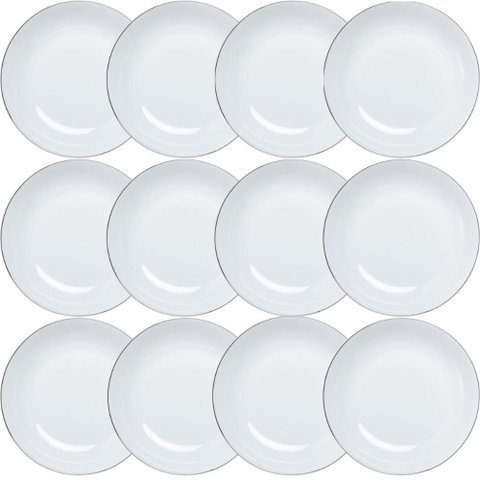 Jogo 12 Pratos Fundos 20,5cm Branco Porcelana Legacy Silver