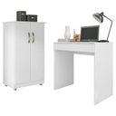 Ver imagem 1 de Conjunto Home Office Mesa Escrivaninha Allexa e Armário Multiuso Branco - Desk Design