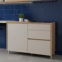 Ver imagem 1 de Balcão Gabinete de Cozinha 1,20m 1 Porta 3 Gavetas 100% Mdf Cléo Madeirado/off White Nesher Madeir