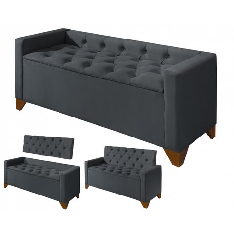 Recamier Baú Decorativo California 1,50m Sofá Premium para Cama Casal Estilo Estofado Cor Cinza