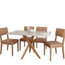 Ver imagem 2 de Conjunto Sala de Jantar Cacau com Vidro e 4 Cadeiras Sabiá Marrom/Madeira/Offwhite/Kaki