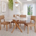 Ver imagem 1 de Conjunto Sala de Jantar Cacau com Vidro e 4 Cadeiras Sabiá Marrom/Madeira/Offwhite/Kaki