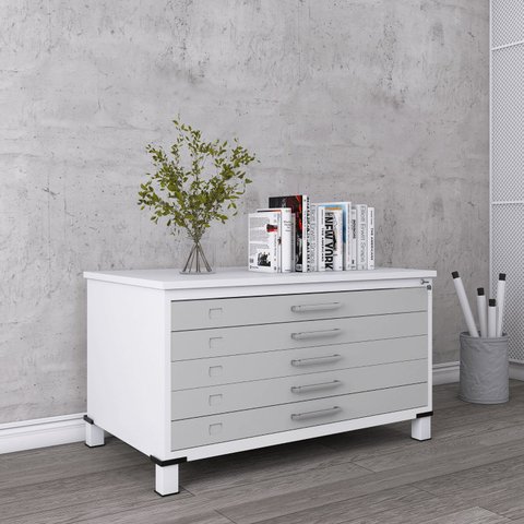 Mapoteca Mont 5 Gavetas 71,3cm x 120,4cm Aço Branco/Cinza