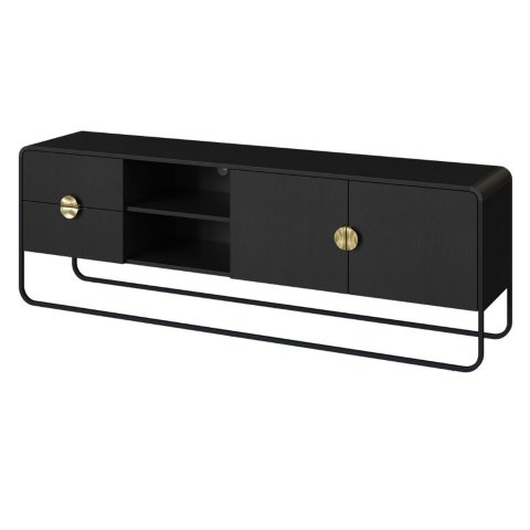 Rack Orgânico Luna Artesano 180 Cm (larg) em Mdp Nero Duas Gavetas Base Metal Preto