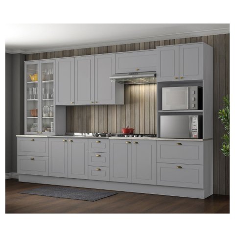 Cozinha Modulada 343cm 6 Peças 12 Portas 7 Gavetas Americana Henn - Cinza/calcare