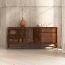Ver imagem 2 de Buffet Madeira 170 cm 1 Porta Ripado Sala Minimalista Cor Castanho Adamo Idimex