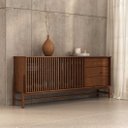 Ver imagem 4 de Buffet Madeira 170 cm 1 Porta Ripado Sala Minimalista Cor Castanho Adamo Idimex