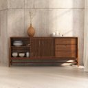 Ver imagem 1 de Buffet Madeira 170 Cm 1 Porta Ripado Sala Minimalista Cor Castanho Adamo