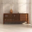 Ver imagem 2 de Buffet Madeira 170 Cm 1 Porta Ripado Sala Minimalista Cor Castanho Adamo