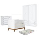 Ver imagem 1 de Quarto de Bebê Americano 4 Portas com Berço Americano Flip Branco Acetinado Reller e Colchão Gazin -