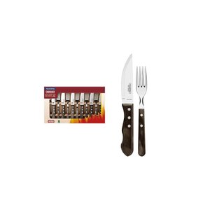 Jogo de Talheres para Churrasco Jumbo em Aço Inox com Cabo Castanho Polywood 12 Peças