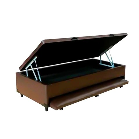 Cama Box Baú Auxiliar Solteiro Corino Espuma 8cm 45x78x188 Marrom