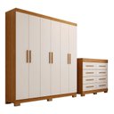 Ver imagem 2 de Conjunto Quarto Casal Guarda-Roupa 6 Portas Cômoda 8 Gavetas Papoulas Espresso Móveis Bege/Cinamomo/Off White