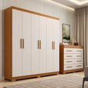 Ver imagem 1 de Conjunto Quarto Casal Guarda-Roupa 6 Portas Cômoda 8 Gavetas Papoulas Espresso Móveis Bege/Cinamomo/Off White