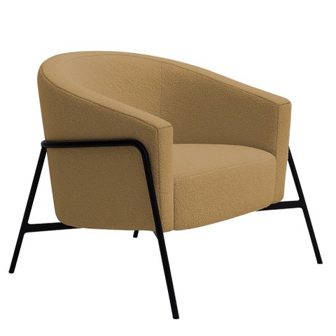 Poltrona Decorativa Maitê Base Aço Preto Bouclé Camel - Nexta Casa