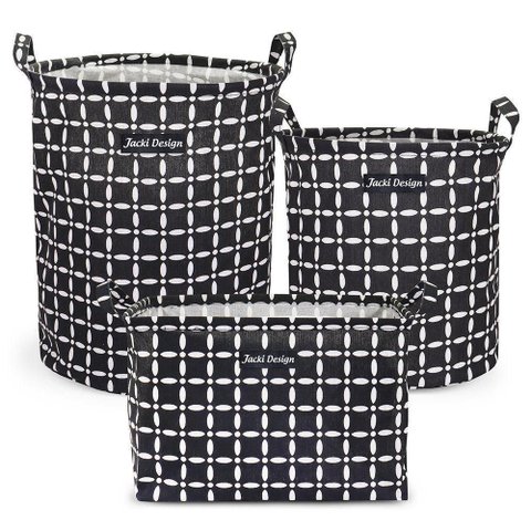 Kit 3 Cestos Multiuso Tecido 43l, 25l e 23l Preto Listado